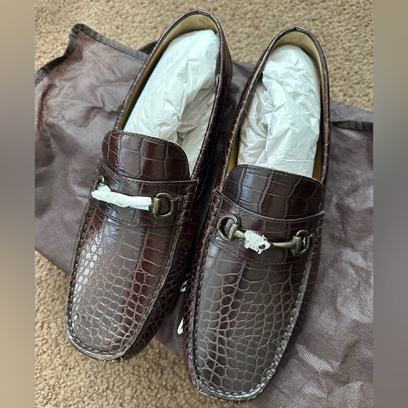 Cole Haan Bit Loafers Alligator Print Brown Leather Driving Shoes 👞 ( NEW ) - Picture 2 of 9